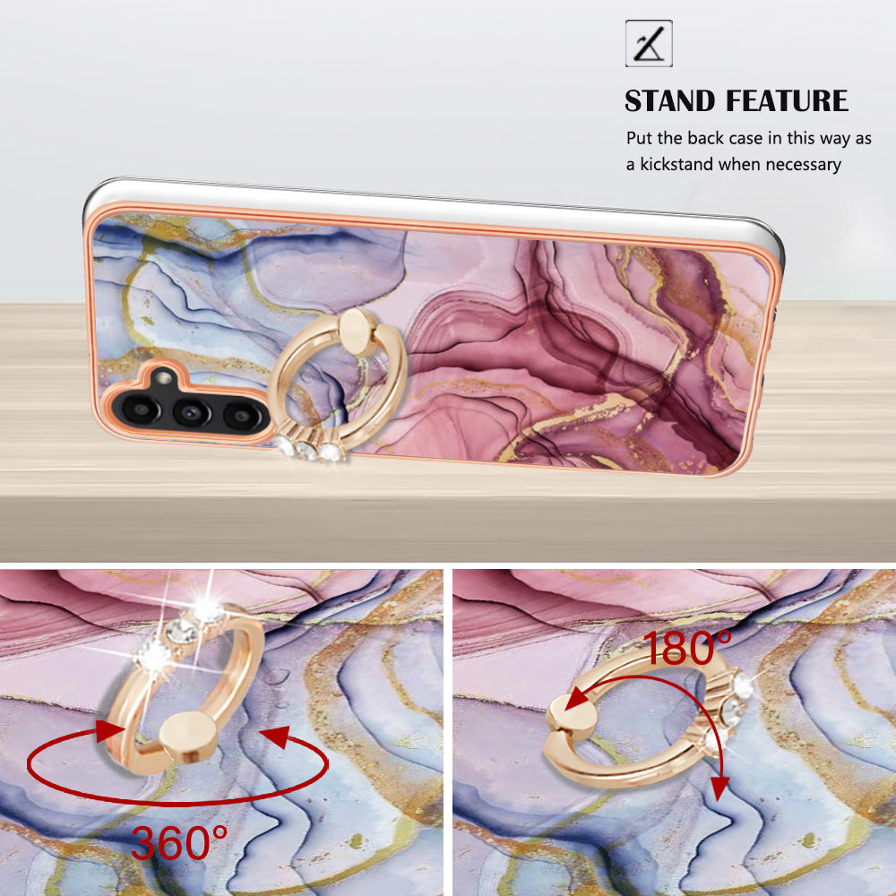 YB IMD Series-17 Style-E For Samsung Galaxy A55 5G Case 2.0mm TPU Marble Phone Cover with Ring Holder - Rose Gold YB IMD Series-17 Style-E For Samsung Galaxy A55 5G Case 2.0mm TPU Marble Phone Cover with Ring Holder - Rose Gold